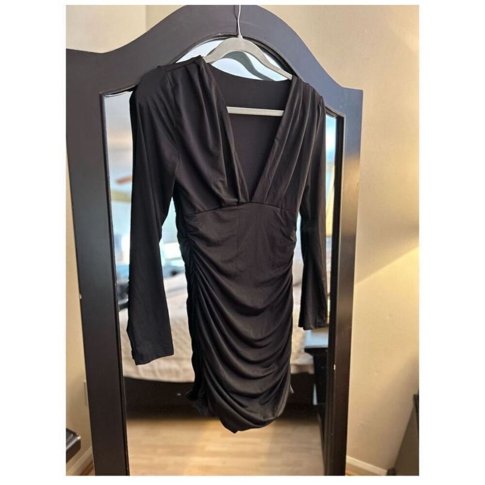 NEW GOBLES V Neck Ruched Bodycon Mini Cocktail Dress M 8/10 - Picture 4 of 4